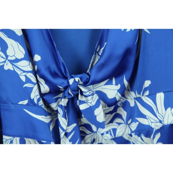 ALEXIS 4X Dress For Target Satin Feminine Ruffle Blue Tropical Midi Plus Size - Picture 6 of 9